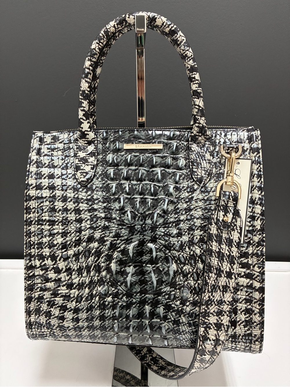 Brahmin NWT Black & White Houndstooth Structured Tote Bag